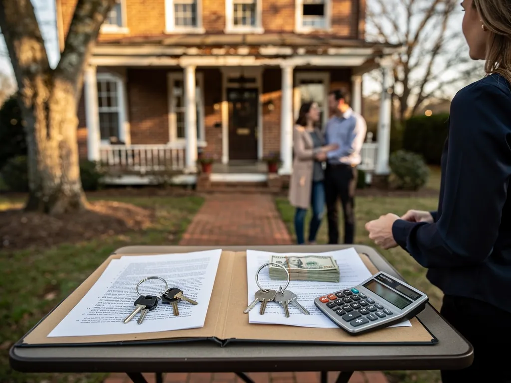 Divorcing couple signing historic home sale agreement