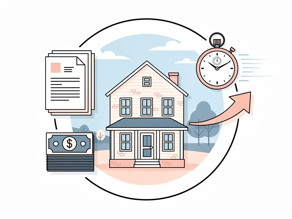 Stopwatch beside historic home symbolizing fast reliable sale