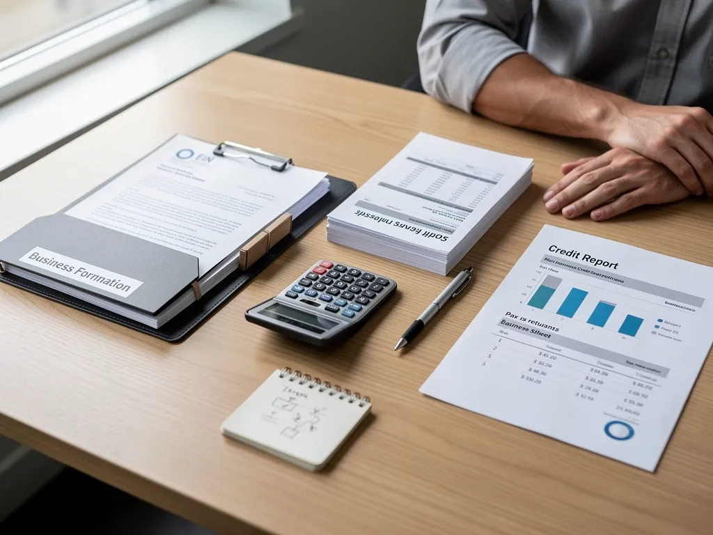 Business owner completing a loan application form at a desk