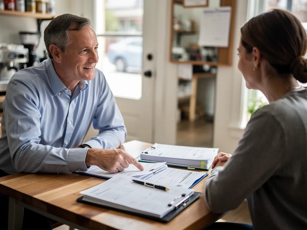 Business owner receiving a loan approval letter from an advisor