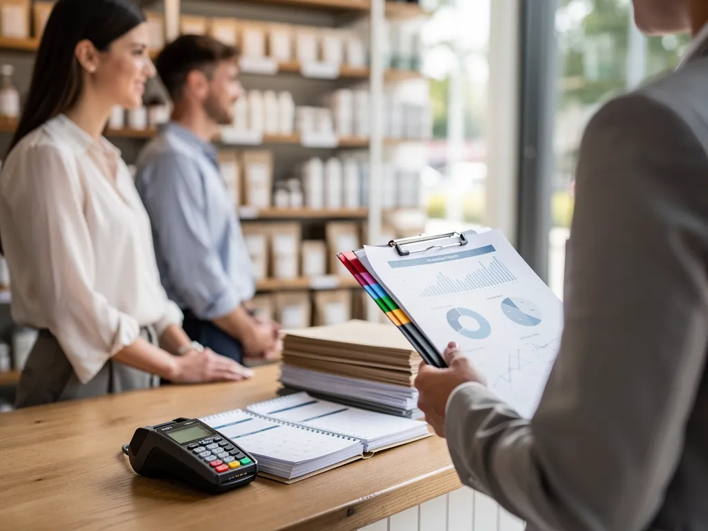 Credit score gauge alongside a business operating history timeline