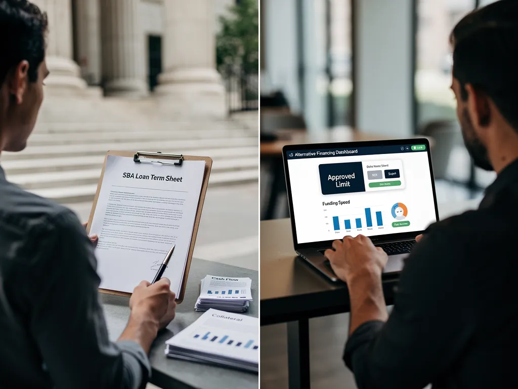 Side-by-side comparison chart of SBA loan terms versus alternative financing terms