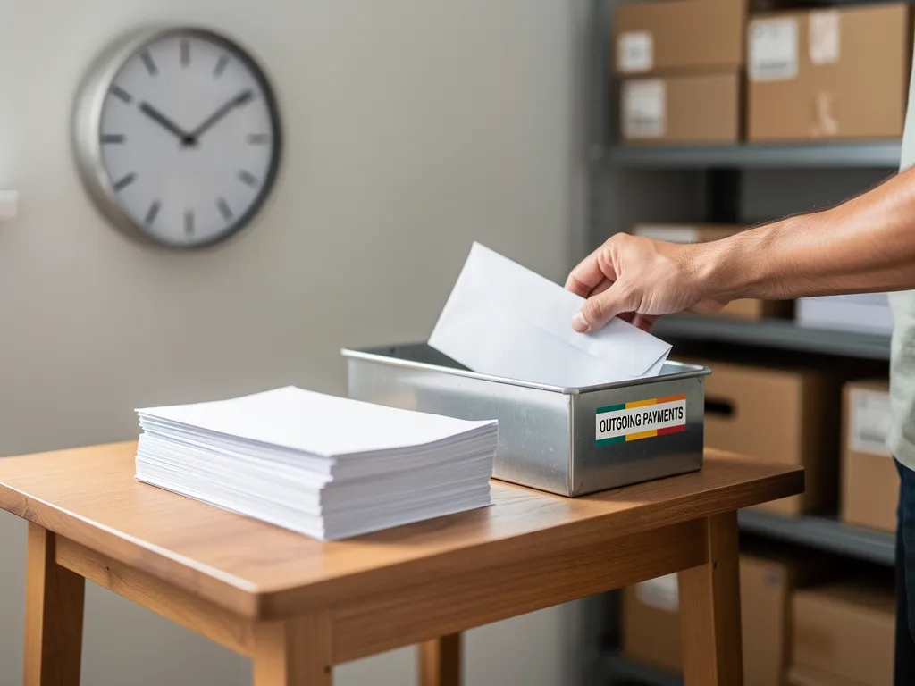 Business owner reviewing invoice due dates on a calendar