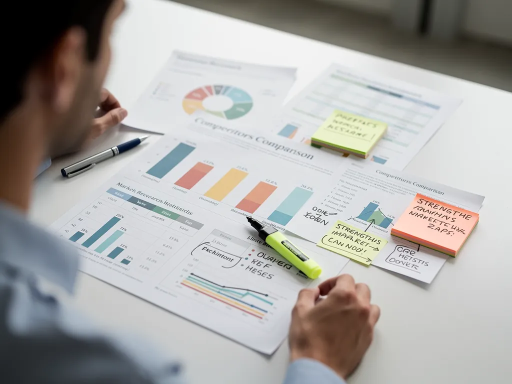 Analyst comparing competitor data on a market research chart