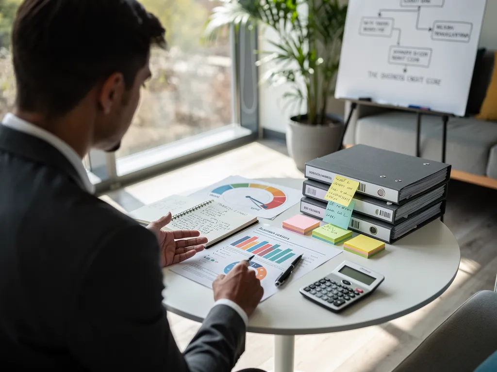 Business owner and coach reviewing a credit score report together