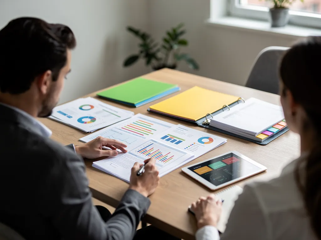 Coach walking a client through a personalized credit-building dashboard
