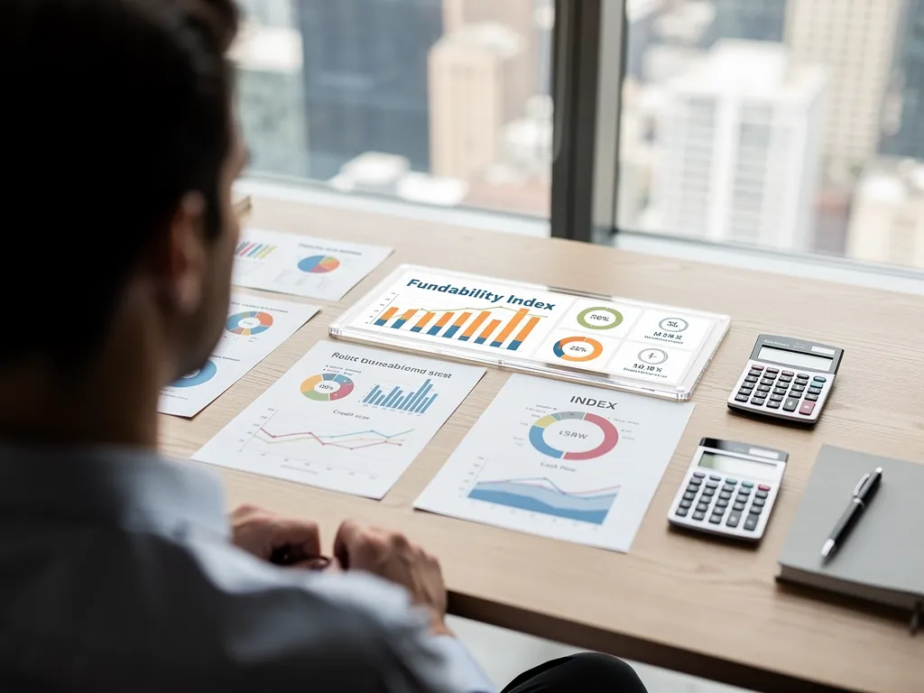 Entrepreneur reviewing financial statements and credit factors on a laptop