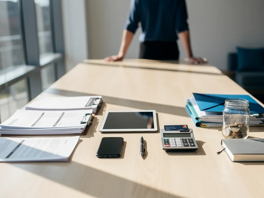 Business owner organizing loan documents and paperwork for a funding application