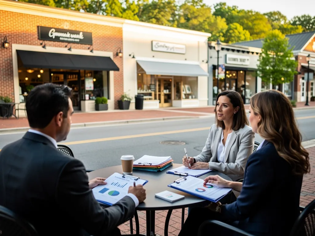 Small business owner reviewing a county grant and incentive program flyer