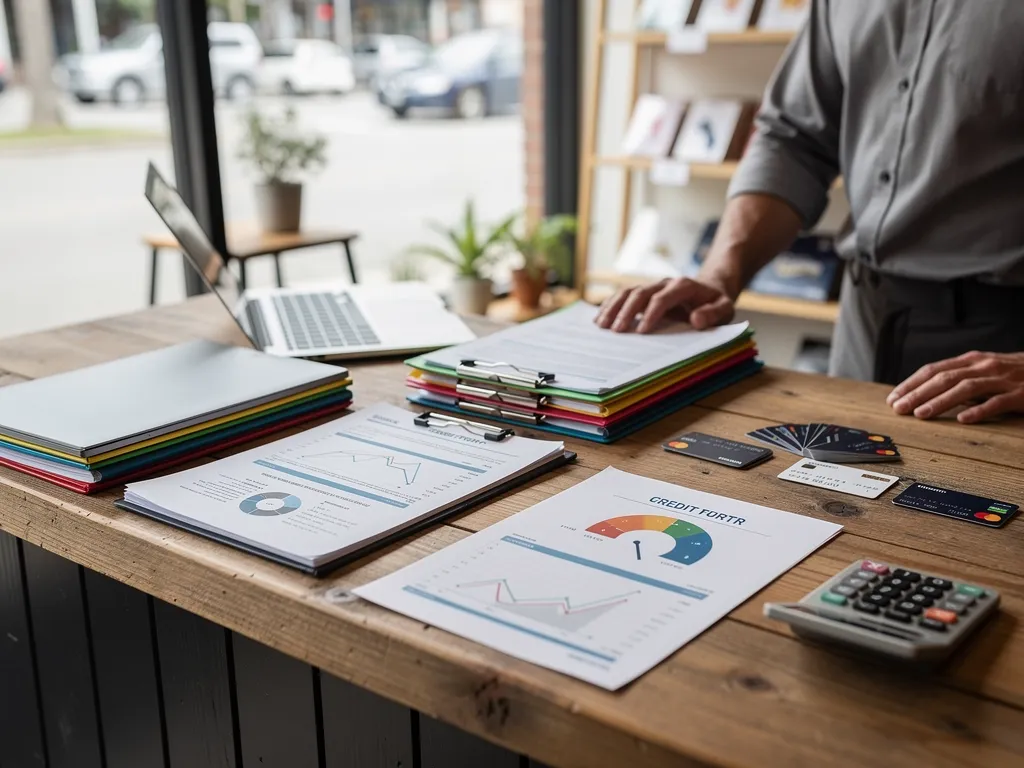 Business owner reviewing a credit score dashboard with growth chart