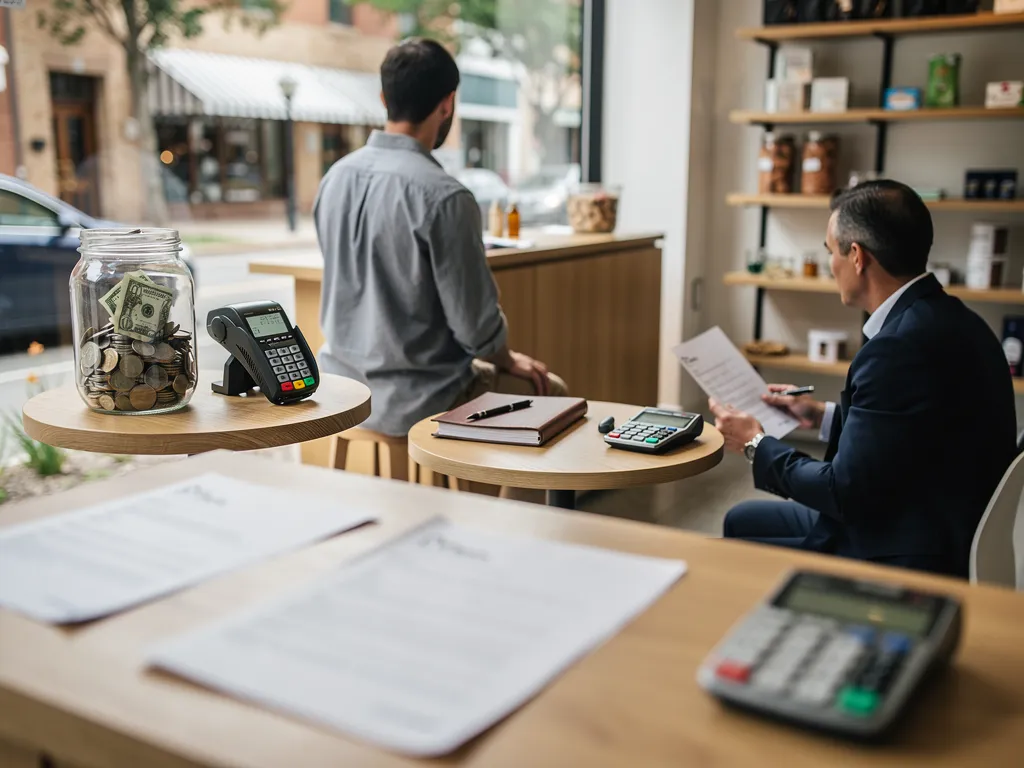 Small business owner reviewing merchant cash advance and loan offers