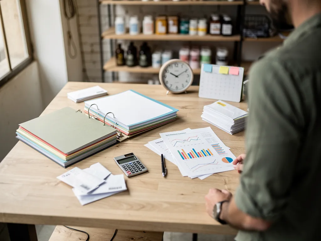 Business owner reviewing a checklist to strengthen company credit