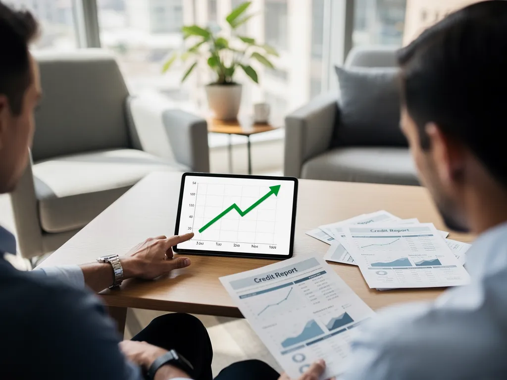 Dashboard screen showing business credit score trends and alerts
