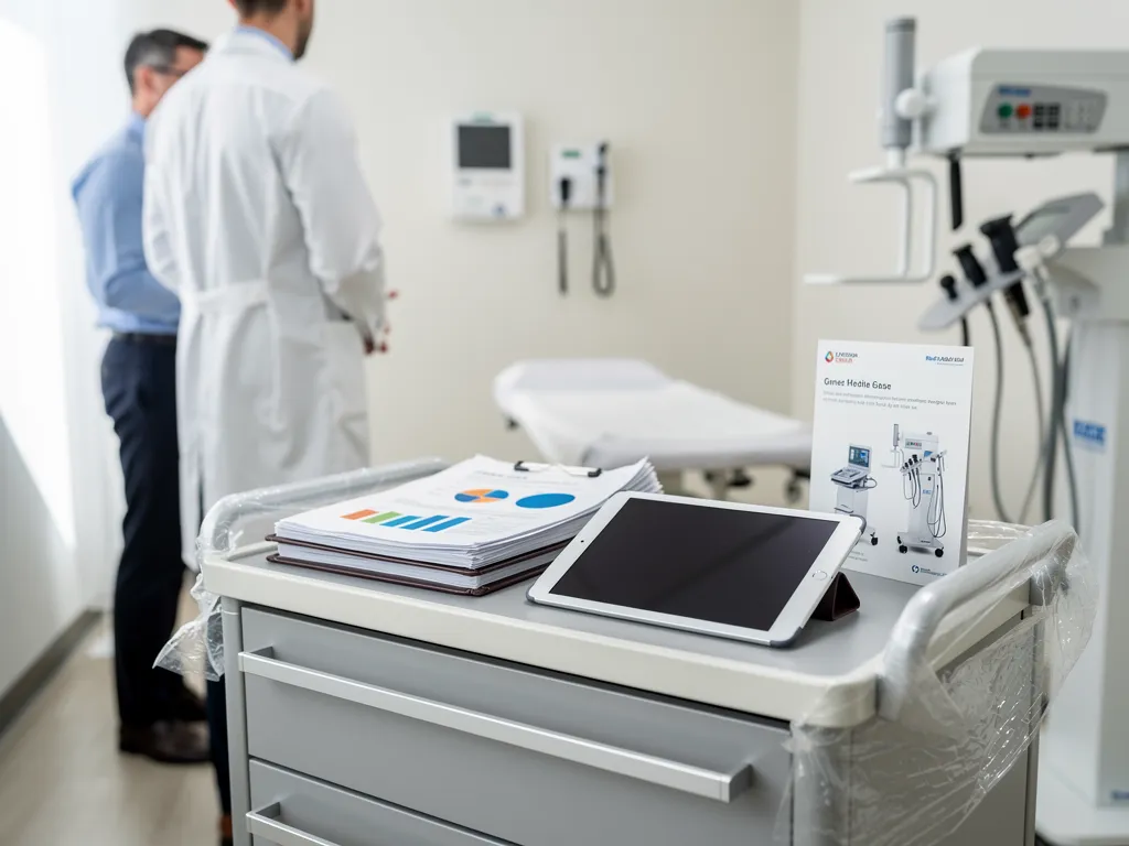 Medical practice exterior with a financial consultant arriving for a meeting