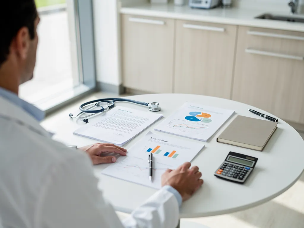 Person comparing loan offers side by side using a calculator and laptop