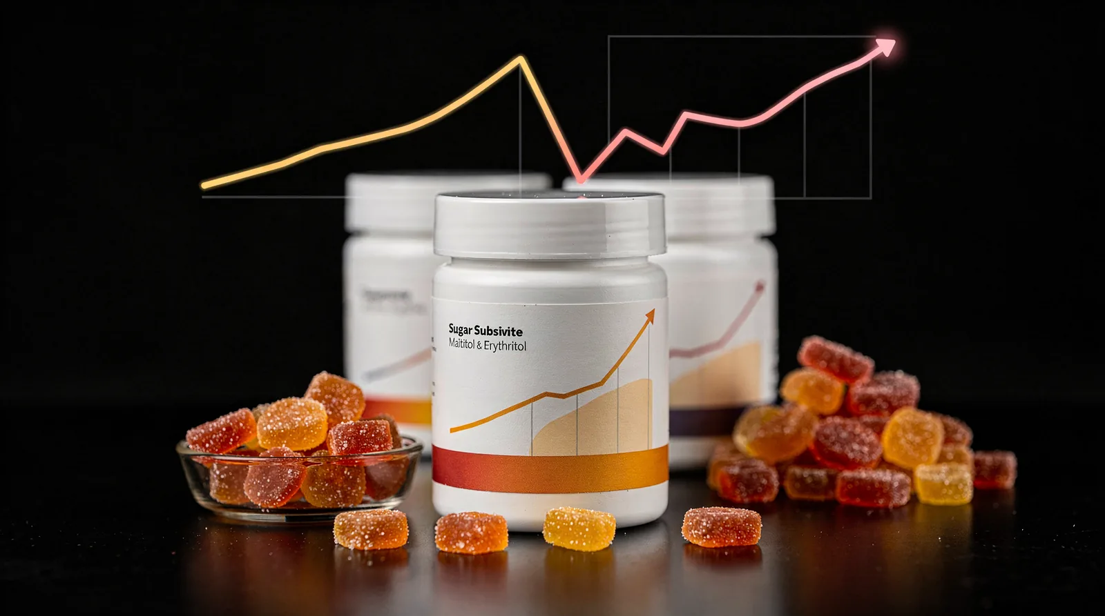Gummies with sugar substitutes such as maltitol and erythritol can produce a more controlled glycemic response