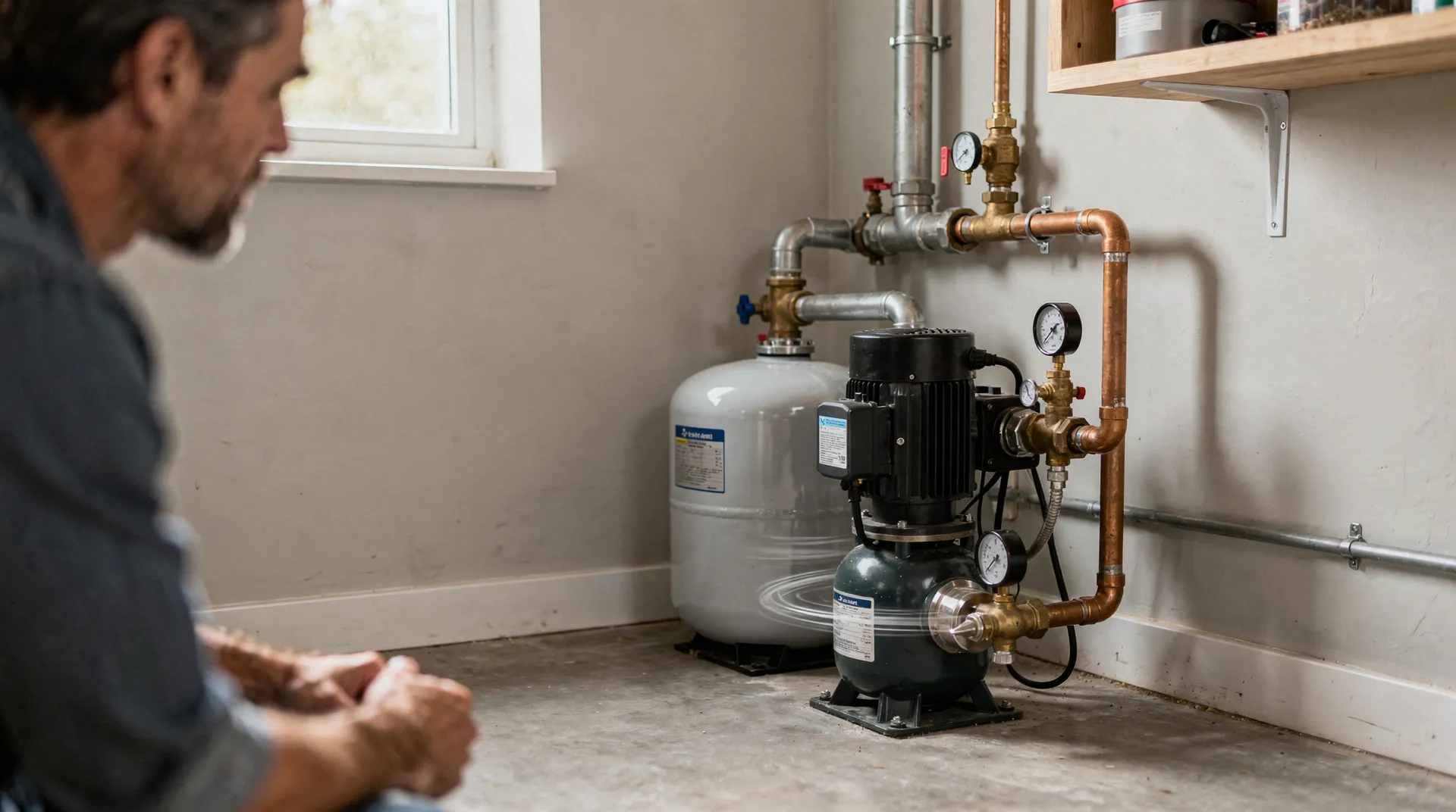 Technician listening for unusual noise near a well pump motor