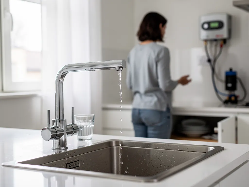 Dry faucet with no water flowing into a sink
