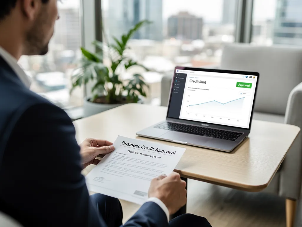 Lender approving a revolving credit limit on a laptop dashboard