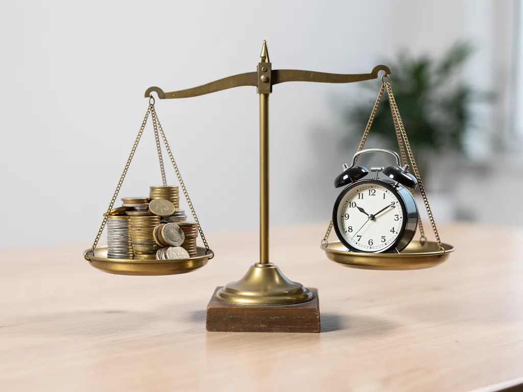 Scale icon balancing a dollar sign against a percentage rate symbol