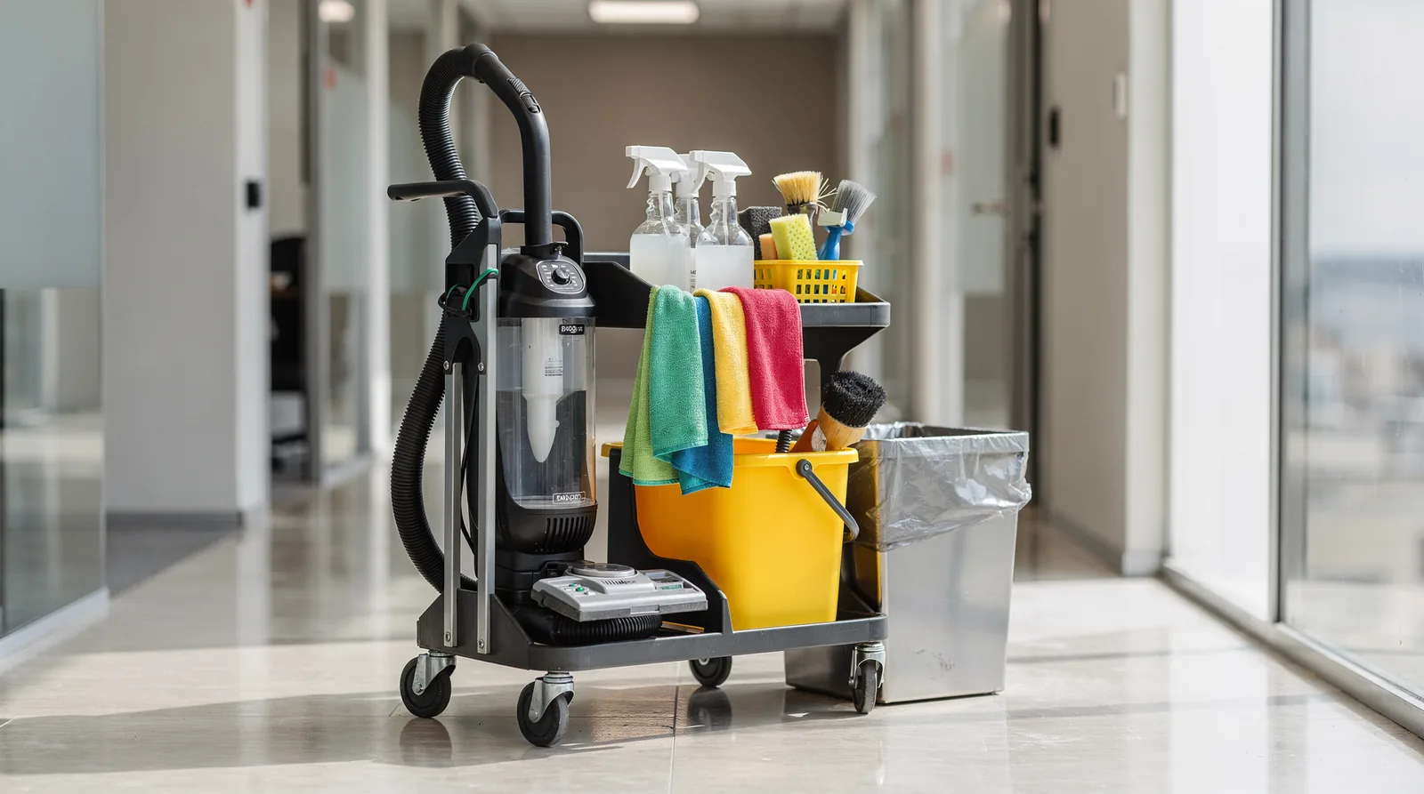 Janitorial services cover daily cleaning routines including floor care, waste management, and restroom sanitation, forming