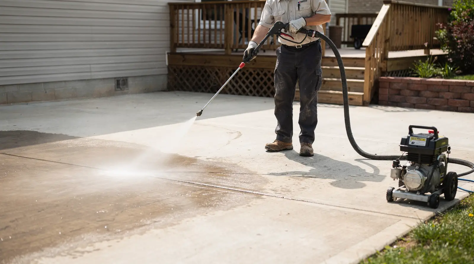Professional pressure washing can be applied to a wide selection of materials including concrete, asphalt