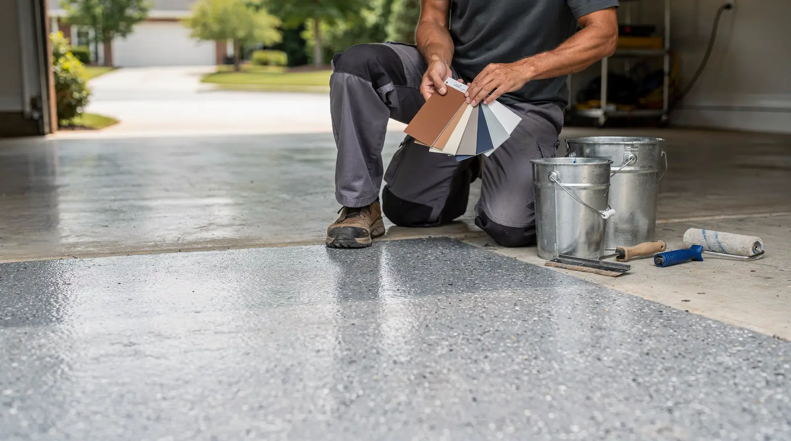 Professionally coated garage floor in a Wake Forest NC home