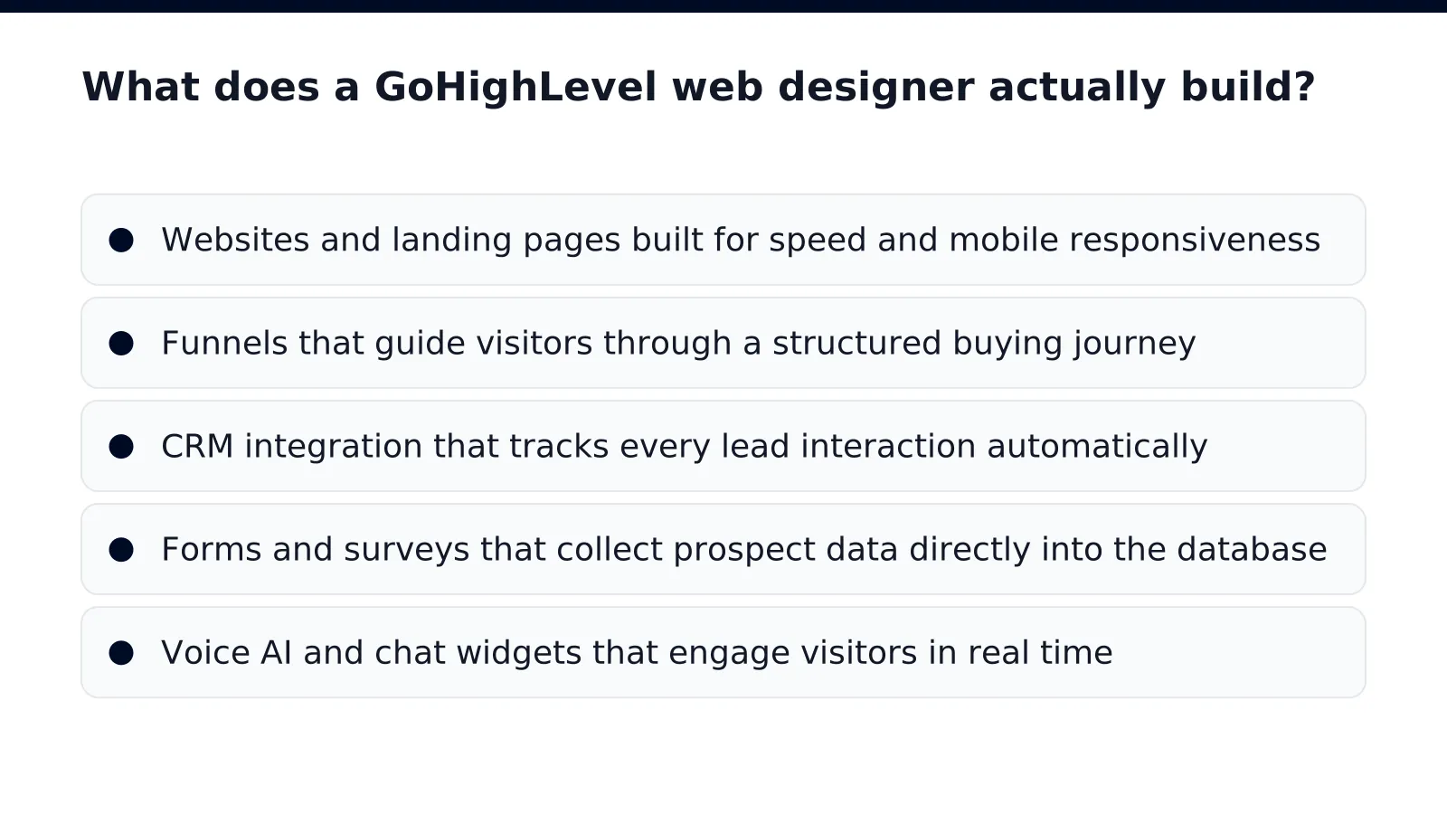 What does a GoHighLevel web designer actually build in Small Businesses