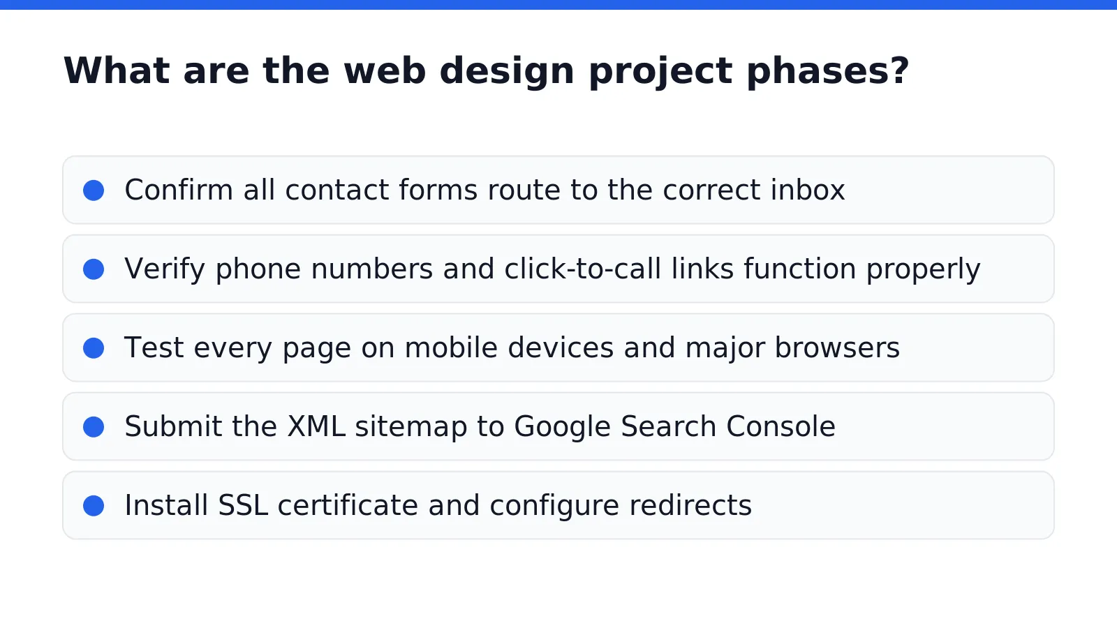 Discovery, design, development, and testing stages of a Tampa web project