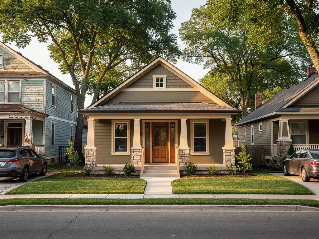 New custom craftsman home under construction beside established Vienna houses