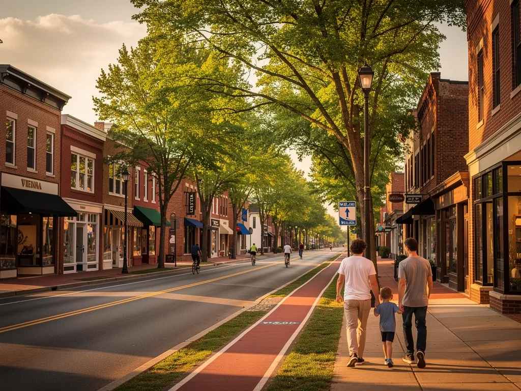 Charming Vienna Virginia street lined with historic homes and shade trees