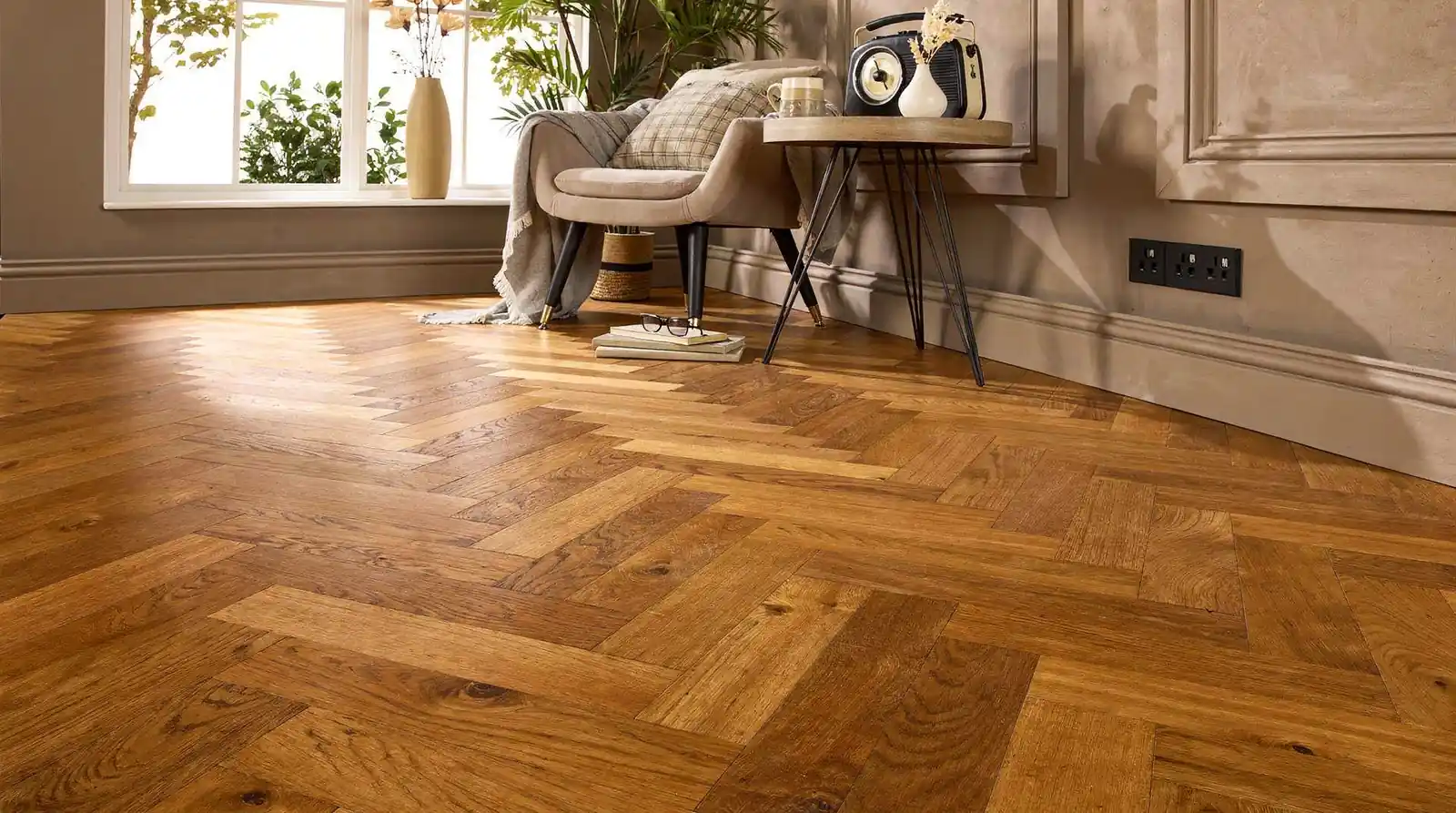 Herringbone engineered wood flooring combines the beauty of solid wood with sustainable, modern technologies
