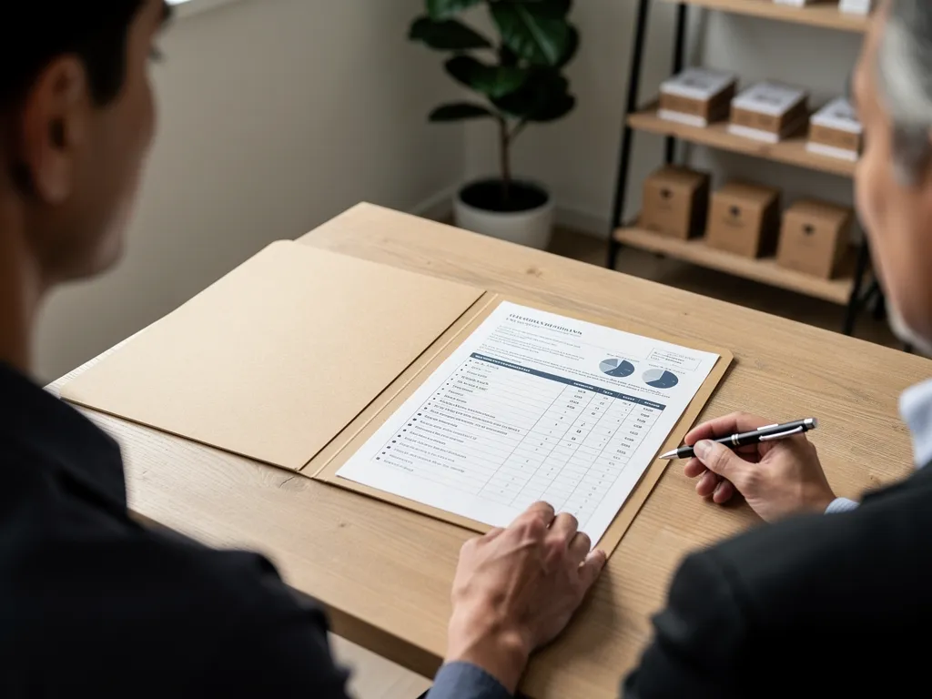 Financial advisor comparing loan paperwork with a small business owner
