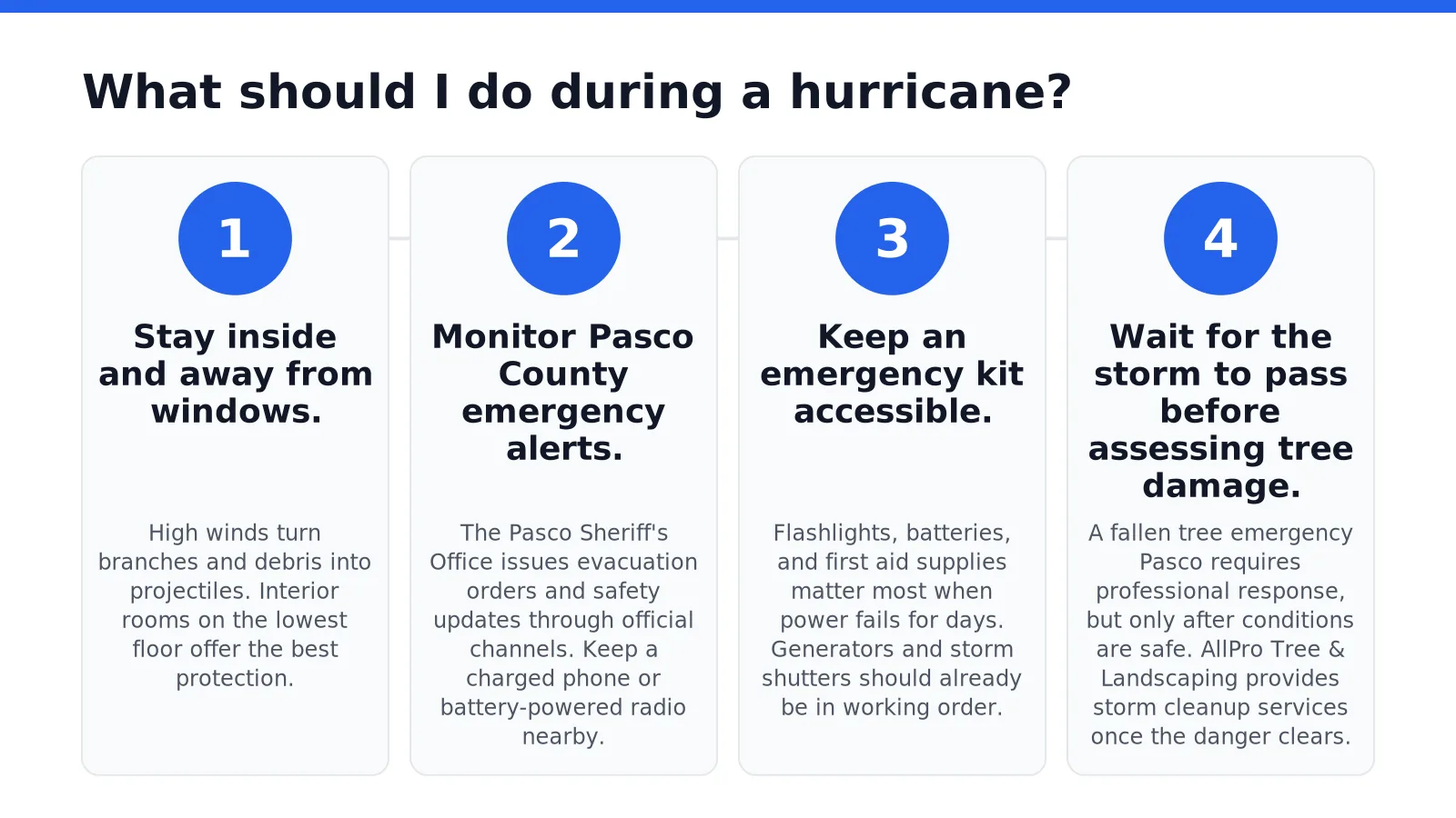 What should I do during a hurricane in Pasco County, Florida