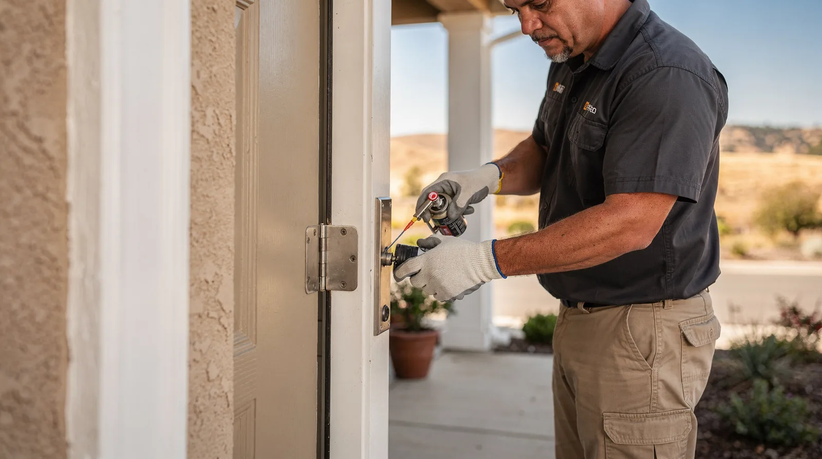Archway Garage Doors technician inspecting garage door hardware in Thousand Oaks, CA.