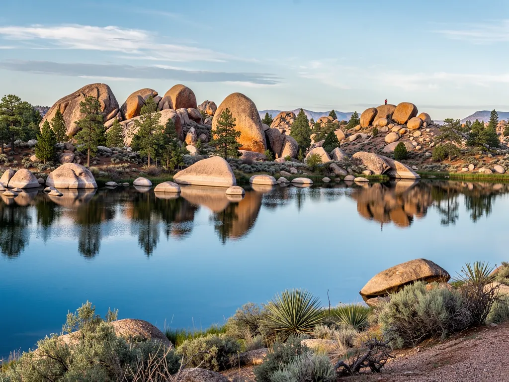 Watson Lake surrounded by the rounded granite formations of the Granite Dells