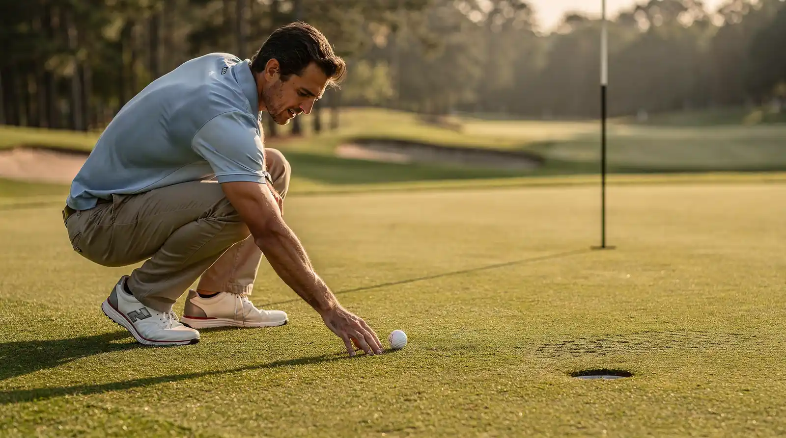 Golfers should scan the green for its highest and lowest points to build a rough