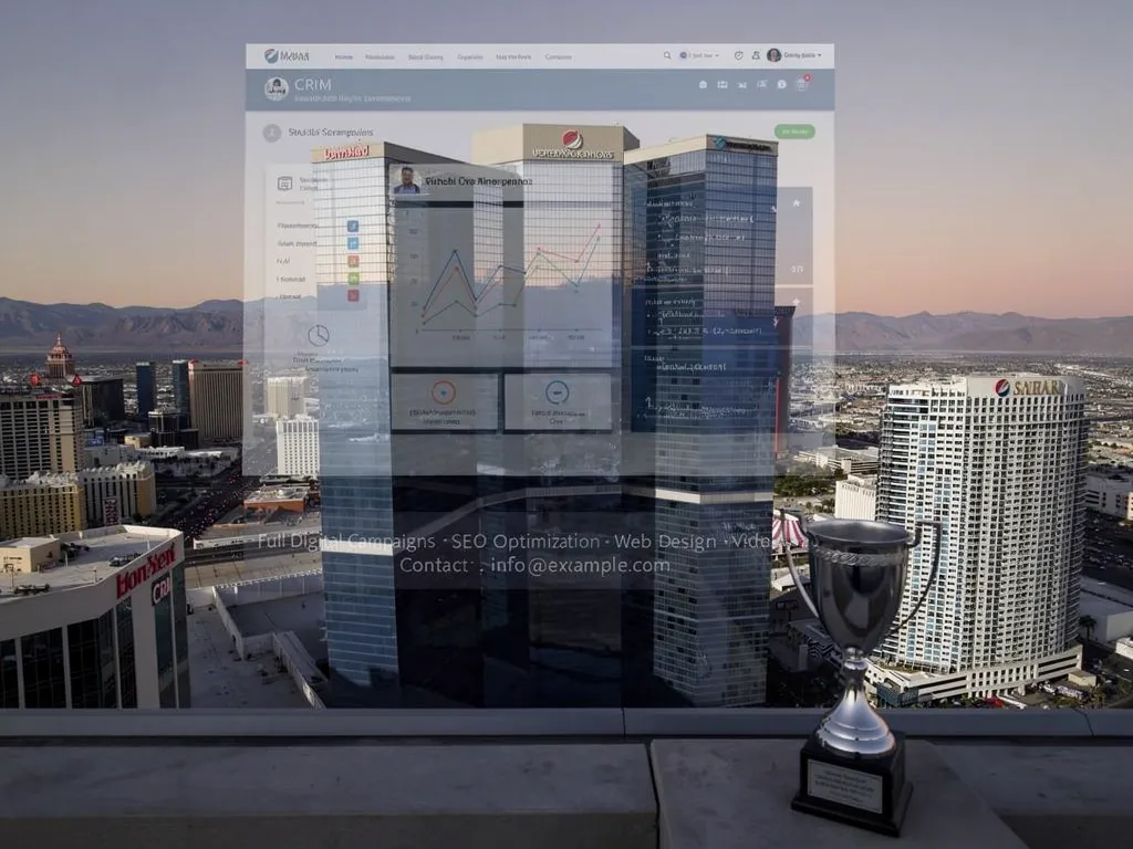 Business owner reviewing a custom-built CRM dashboard on a laptop with database schema in the