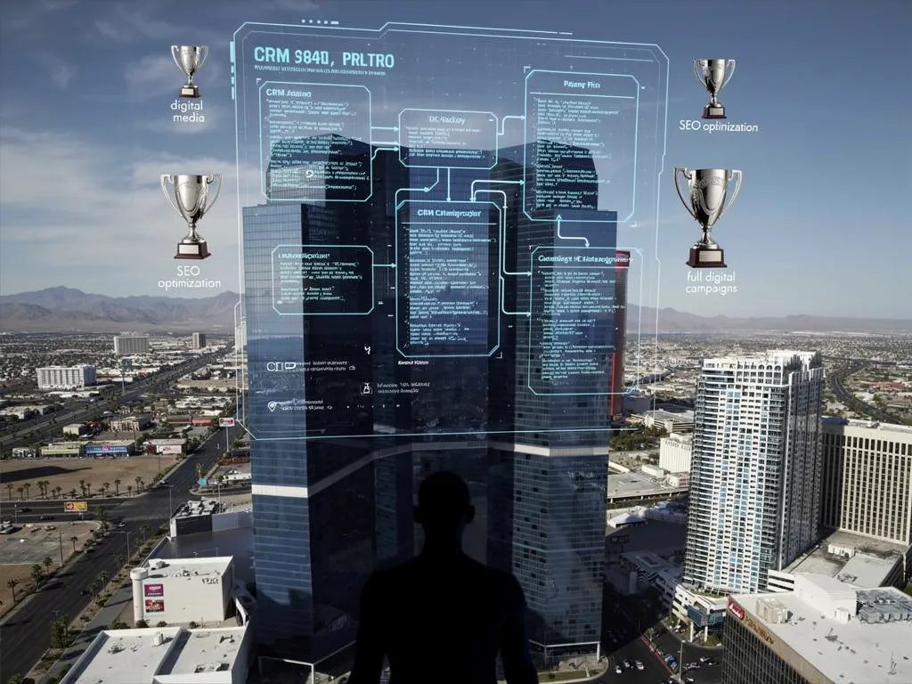 AI agent writing and connecting CRM code modules on a digital blueprint workstation