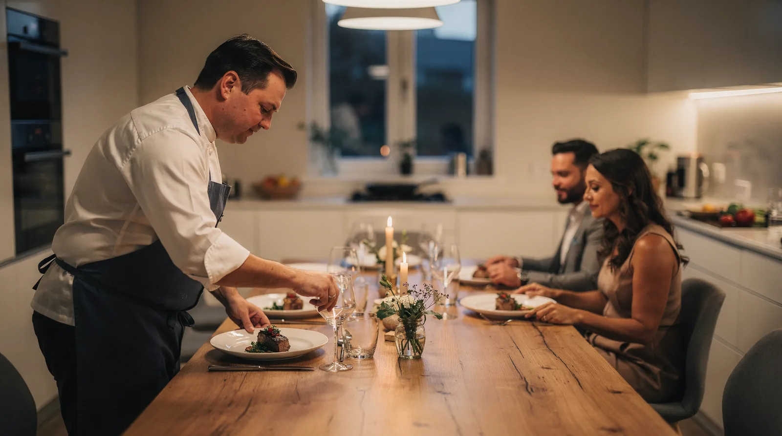 In-home private chef dinners are well suited to birthdays, anniversaries, and celebrations shared with close