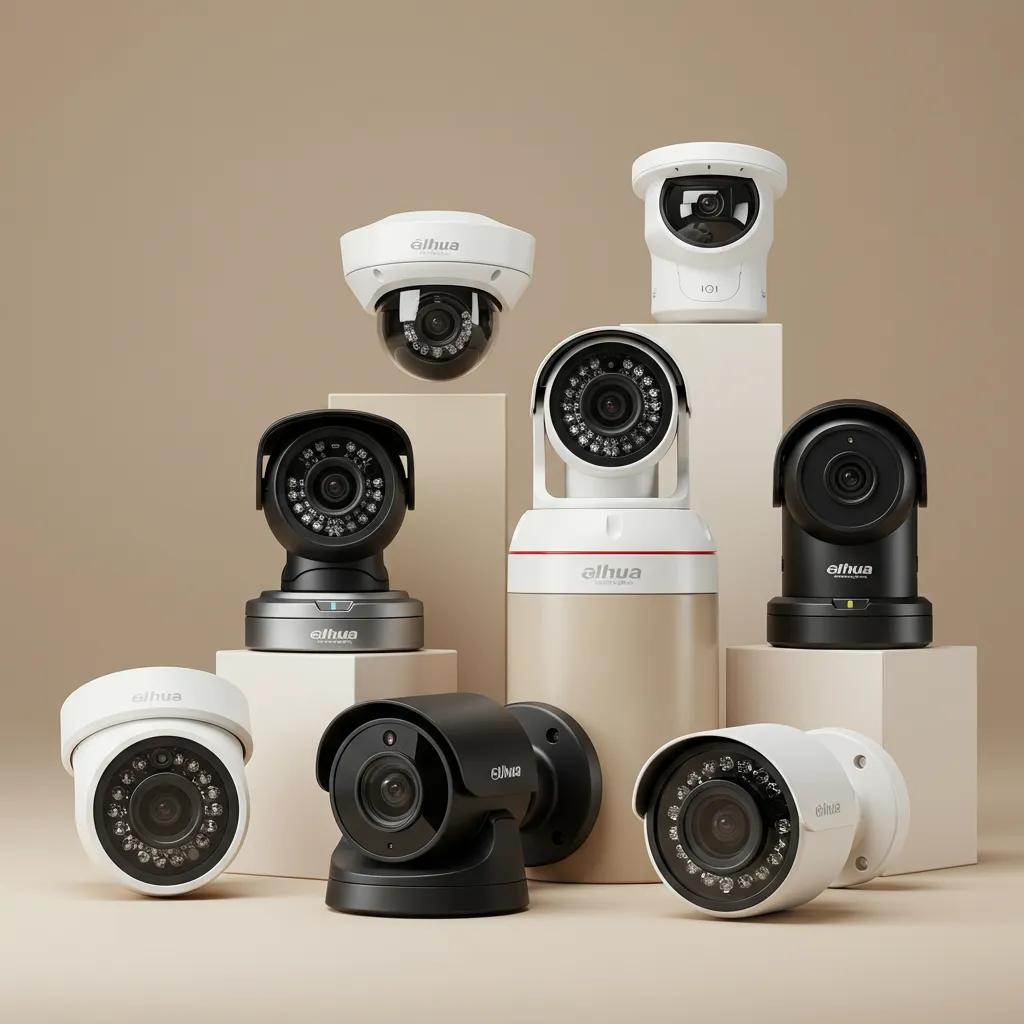 Variety of Dahua 4K camera types including bullet, dome, and PTZ models, showcasing their unique features