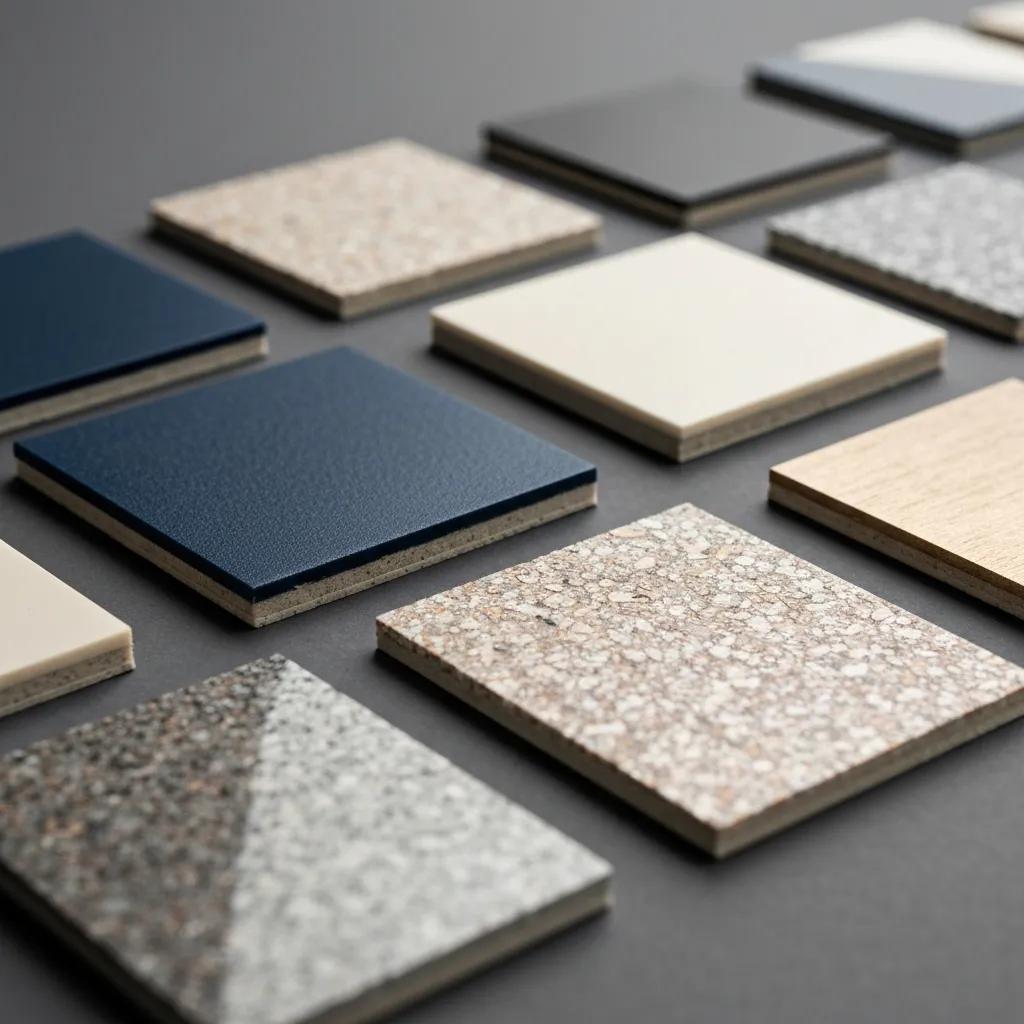 Variety of epoxy flooring samples showcasing customization options in colors and finishes for aesthetic appeal