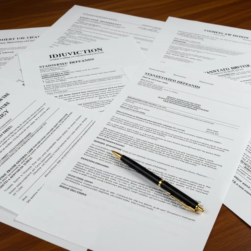 Variety of legal documents including divorce papers and injunctions on a desk