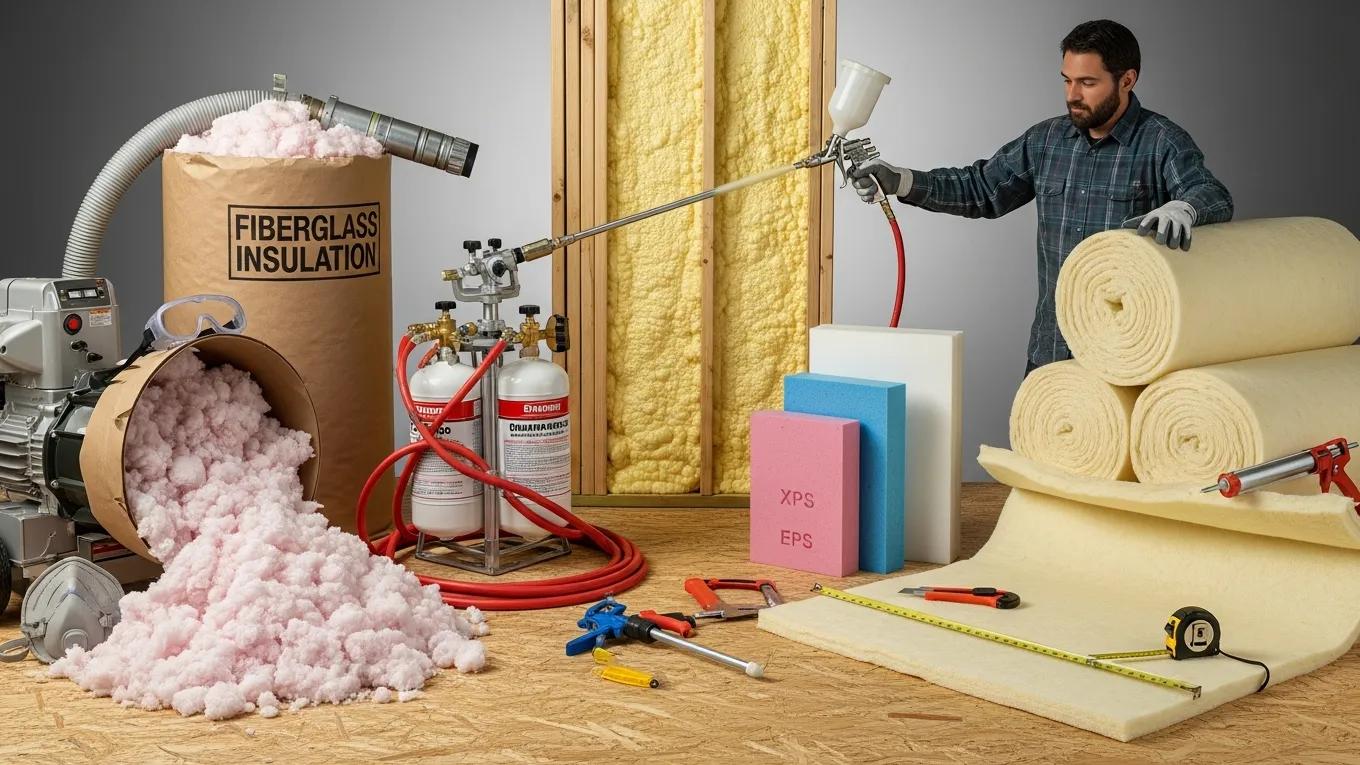 Various insulation materials for attic insulation, highlighting installation differences
