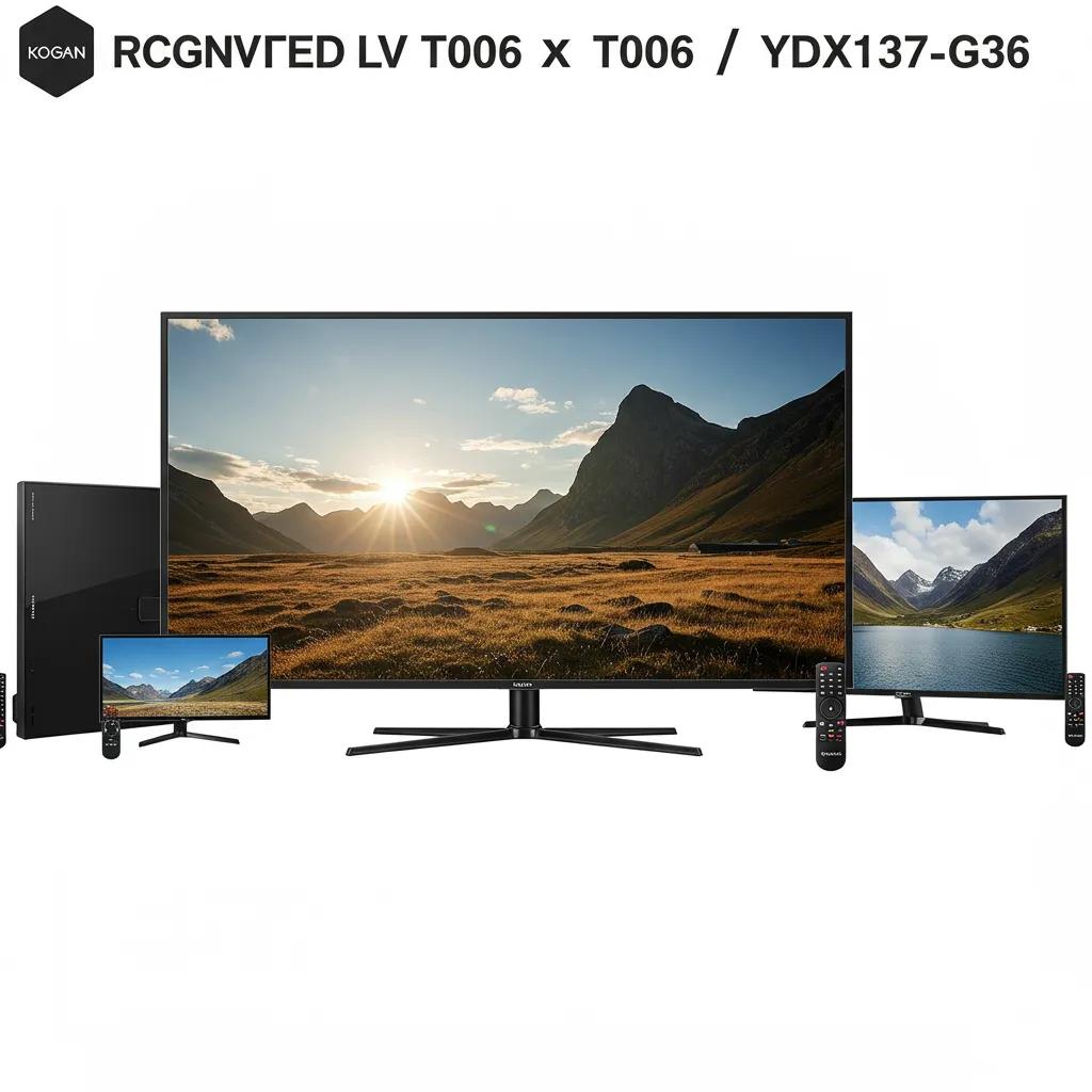 Various Kogan LED LCD TVs displayed in a home setting, illustrating compatibility with specific replacement remotes