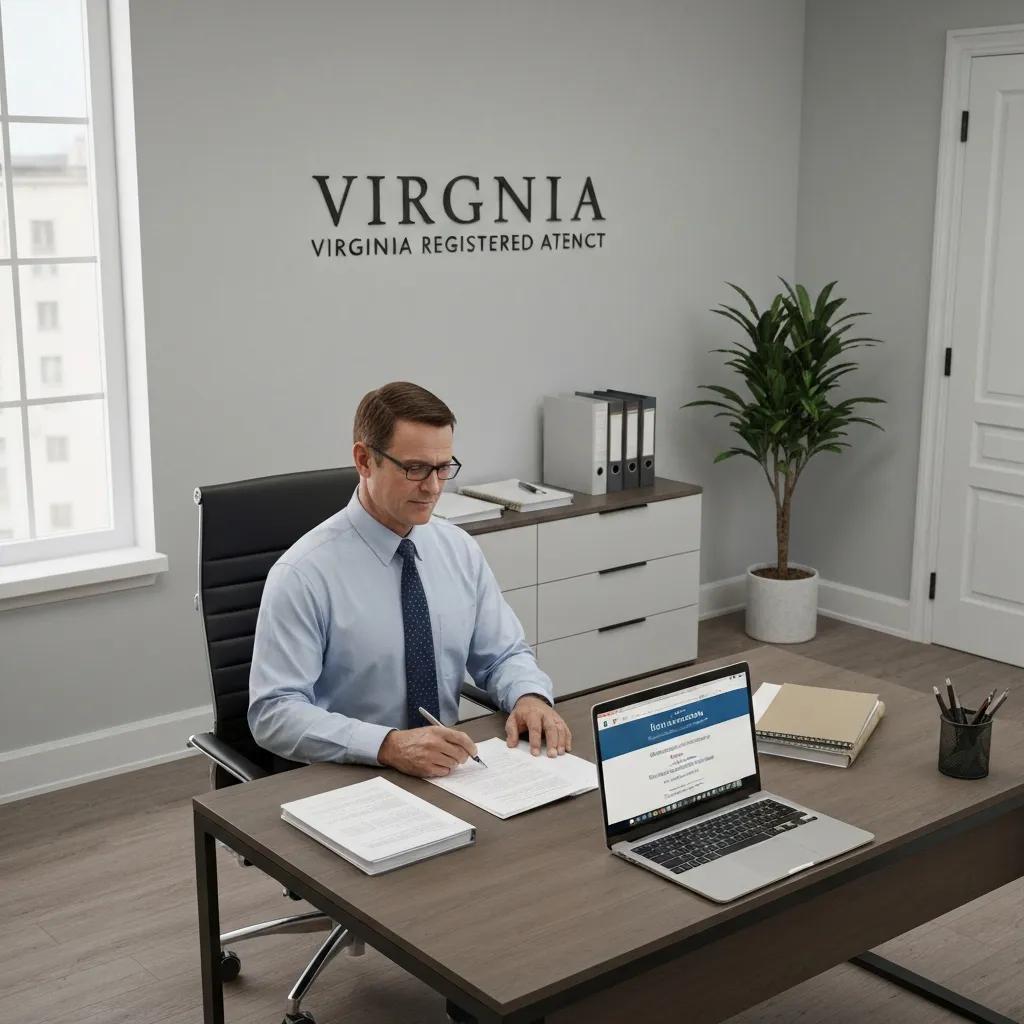 Virginia registered agent office with legal documents and a laptop — visual for business compliance services