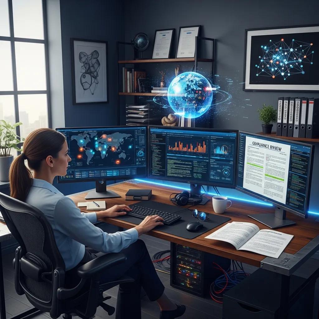 Virtual CIO analyzing compliance data in a high-tech home office