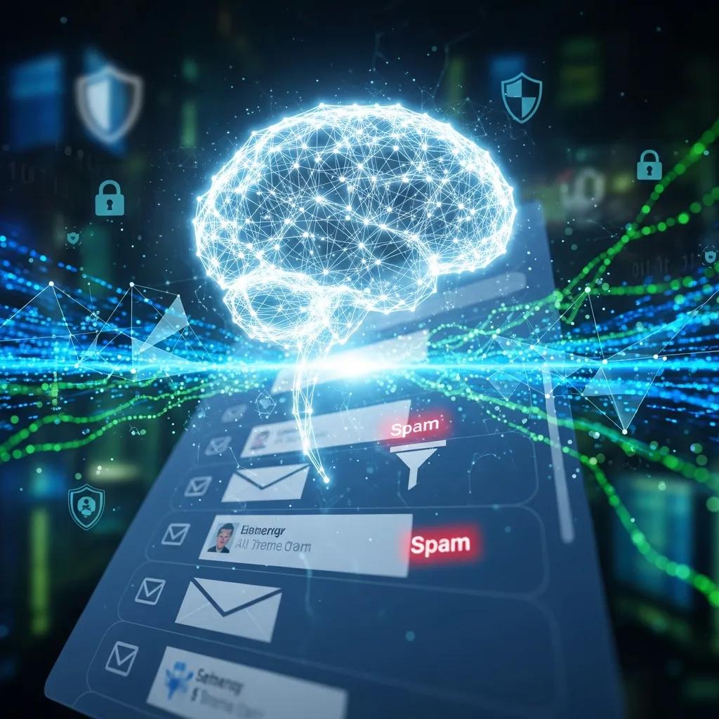 Visual representation of AI-driven spam detection technology enhancing email security