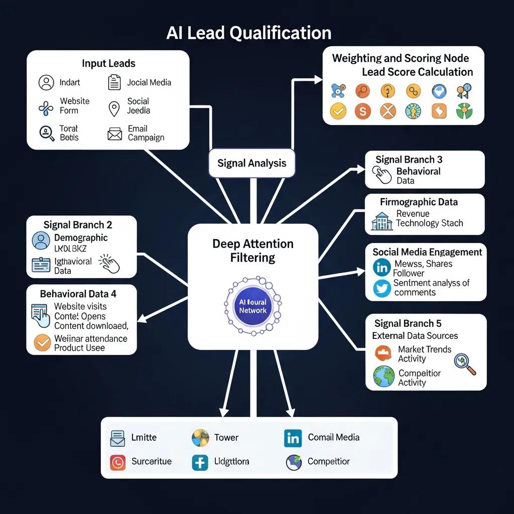 Flowchart illustrating Nigel's AI lead qualification using attention-weighted signals