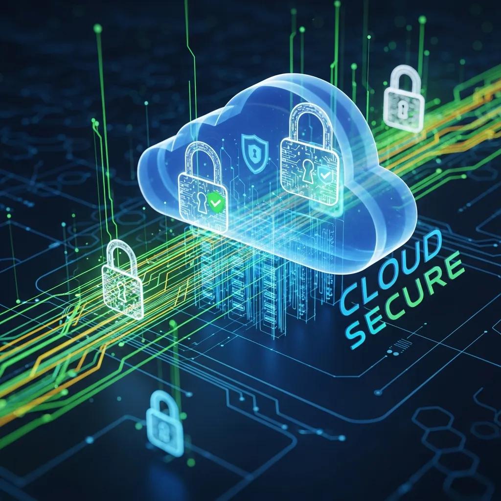 Secure cloud infrastructure represented by locks and flowing data